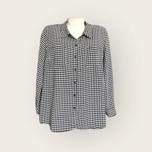 Covington Women's Black/White Houndstooth Print Button Up Collared Blouse SZ L